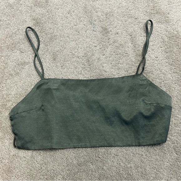 Zara khaki olive green linen blend boho festival open back strappy crop top NWT - Picture 5 of 11